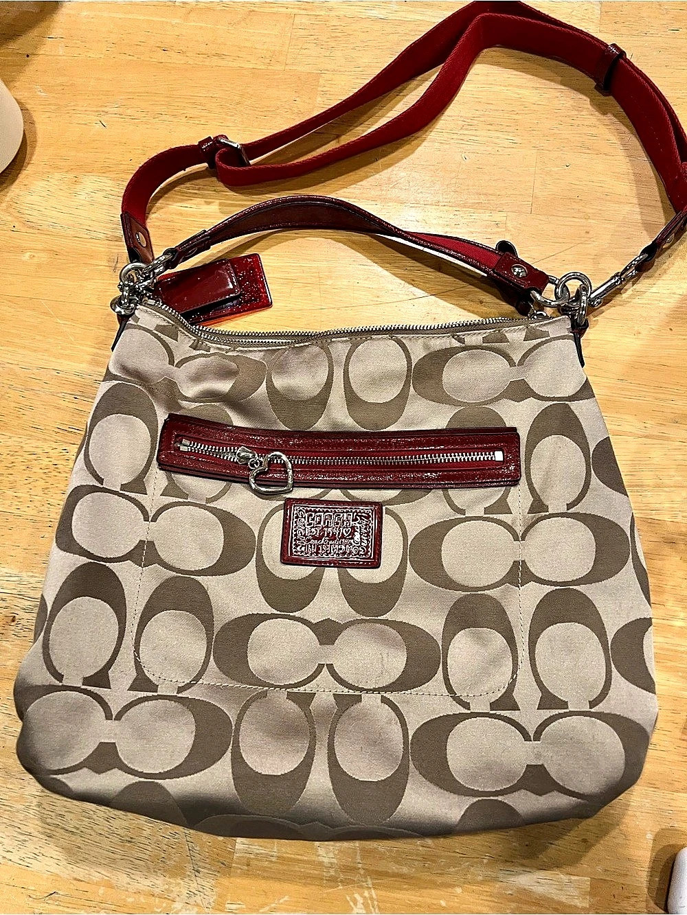 Coach Poppy Daisy Signature Hobo F20064 Shoulder Bag Brown & Red